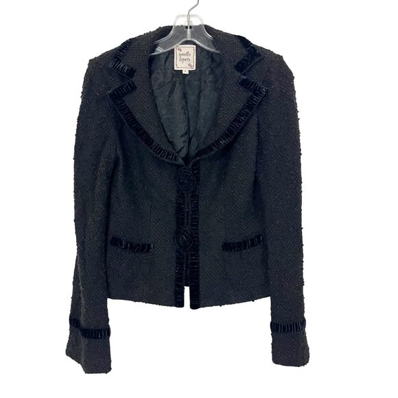 Vintage Nanette Lepore Black Boucle Velvet Floral Applique Blazer Y2K Sz Medium - Picture 1 of 8